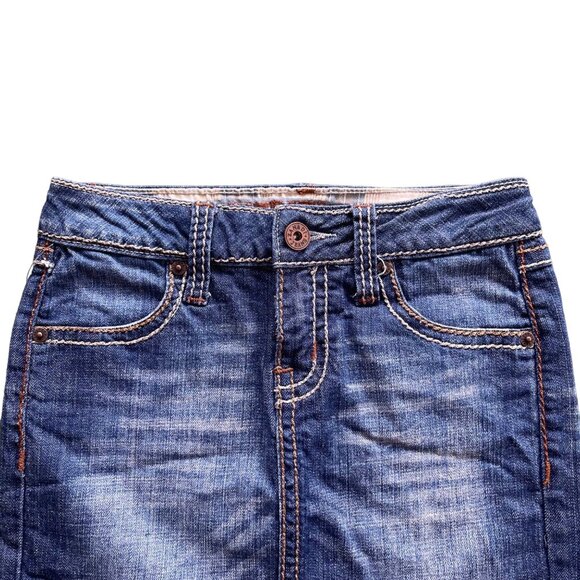 Zana Di Jeans Womens 0 Mini Denim Skirt Flap Pockets Thick Stitch Raw Hem y2k - Picture 2 of 13
